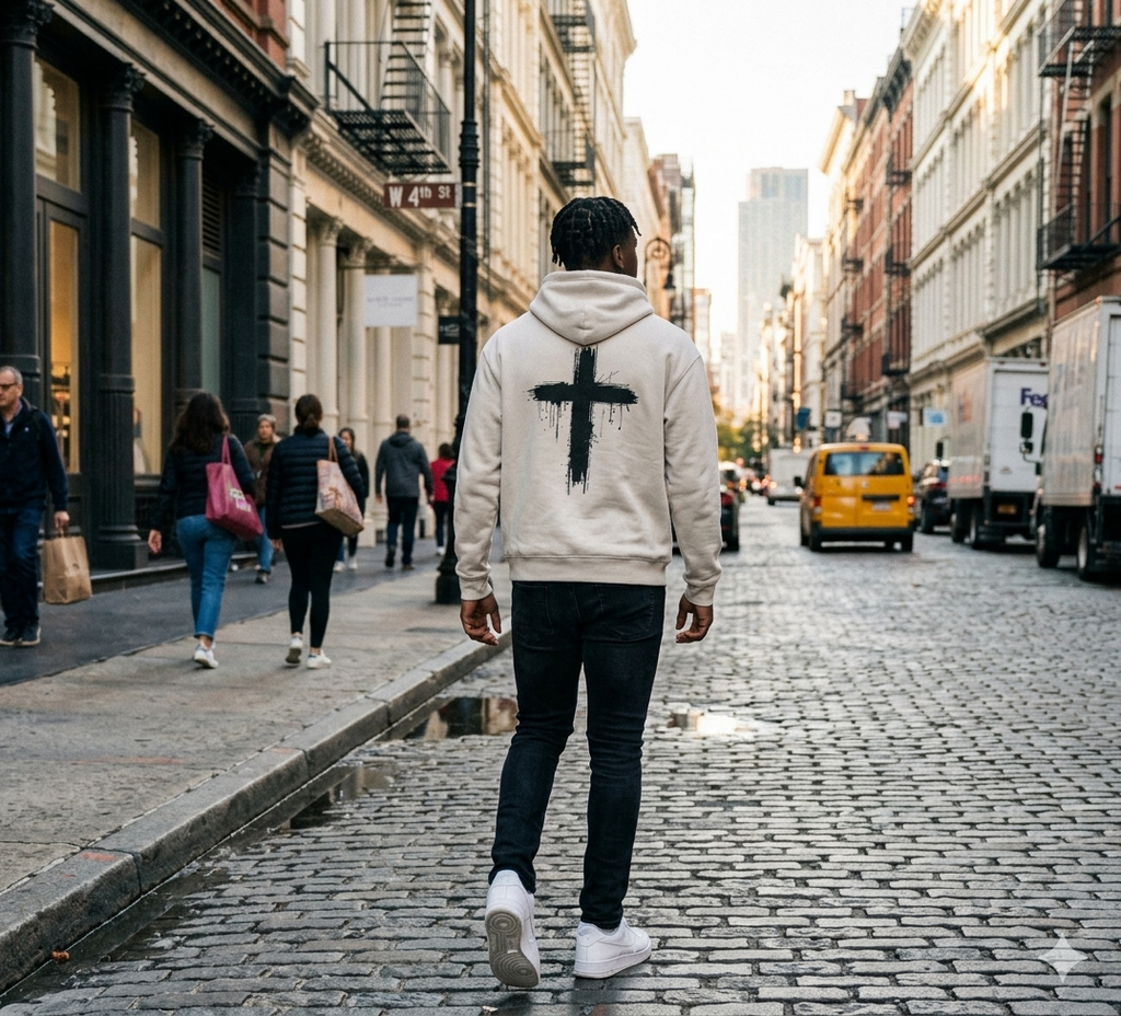 Hoodie with black Cross printed on the back