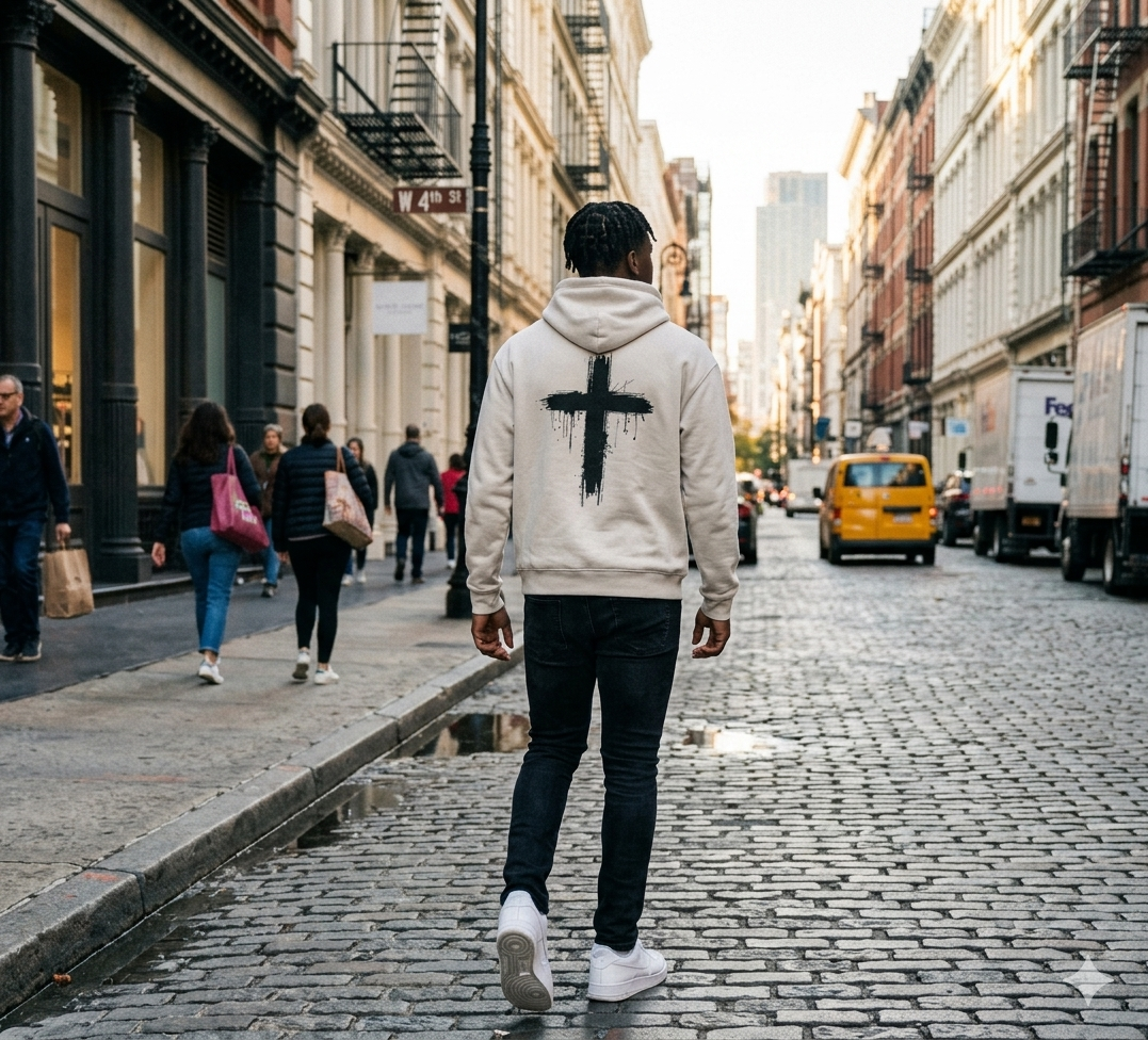 Hoodie with black Cross printed on the back