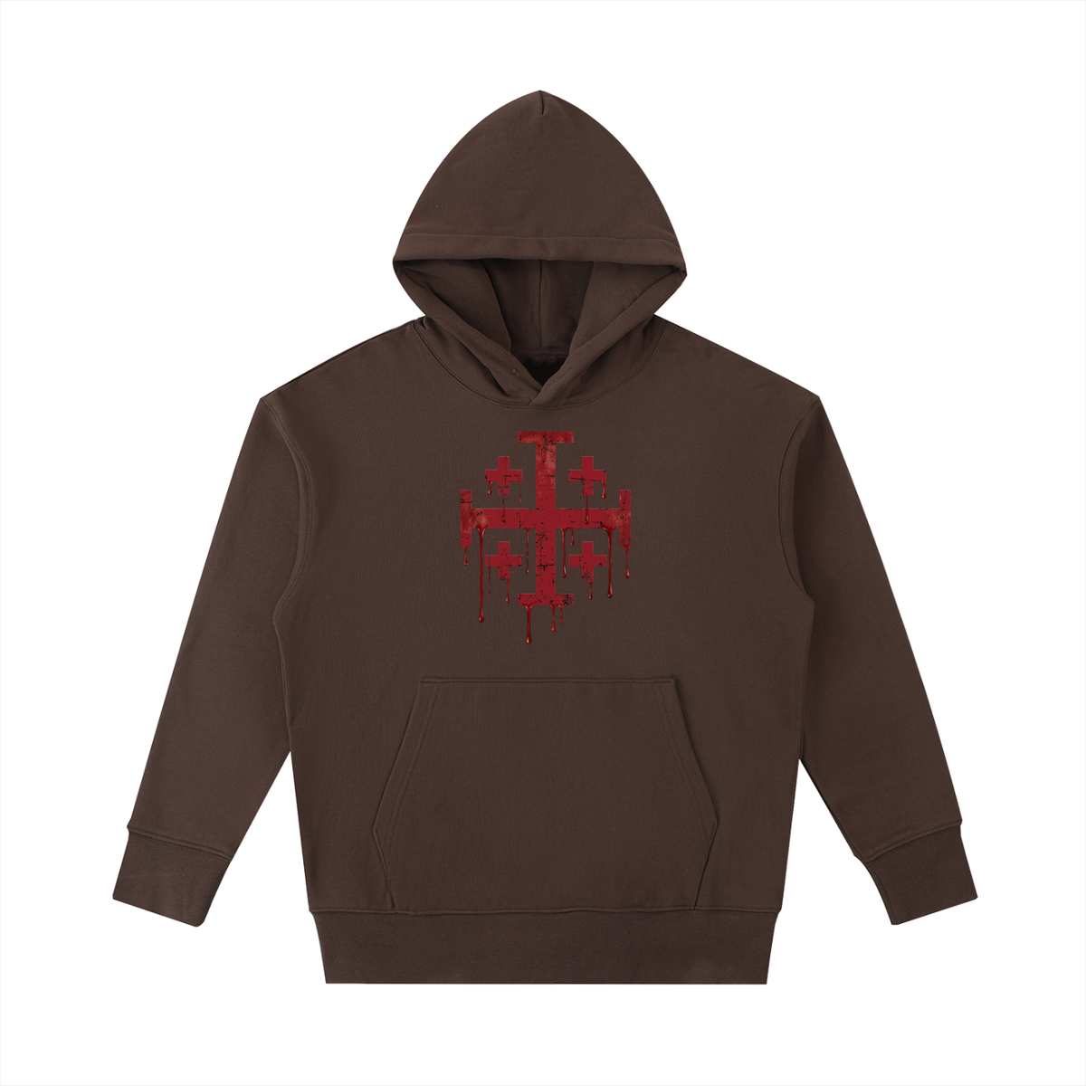 Hoodie with crimson red Jerusalem Cross printed on the front