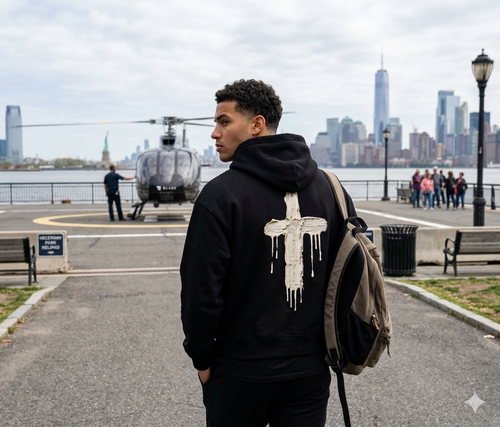 Black hoodie with white Cross