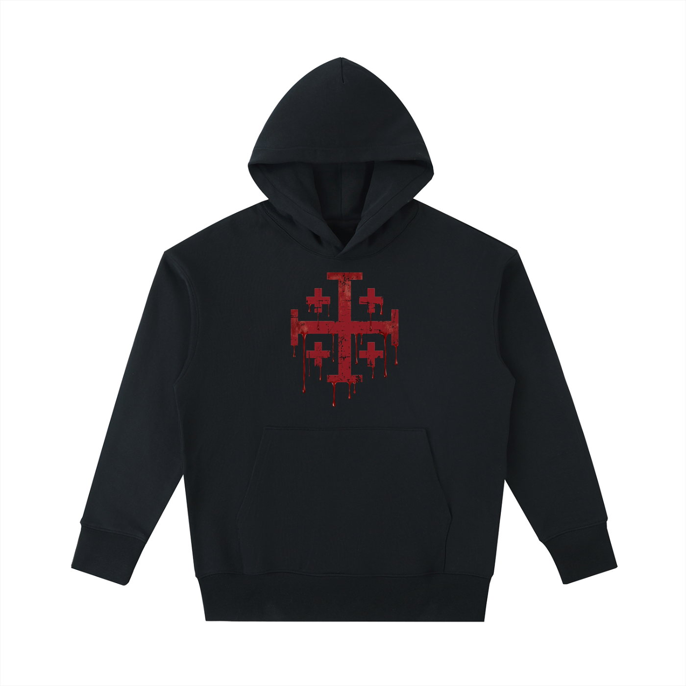Hoodie with crimson red Jerusalem Cross printed on the front