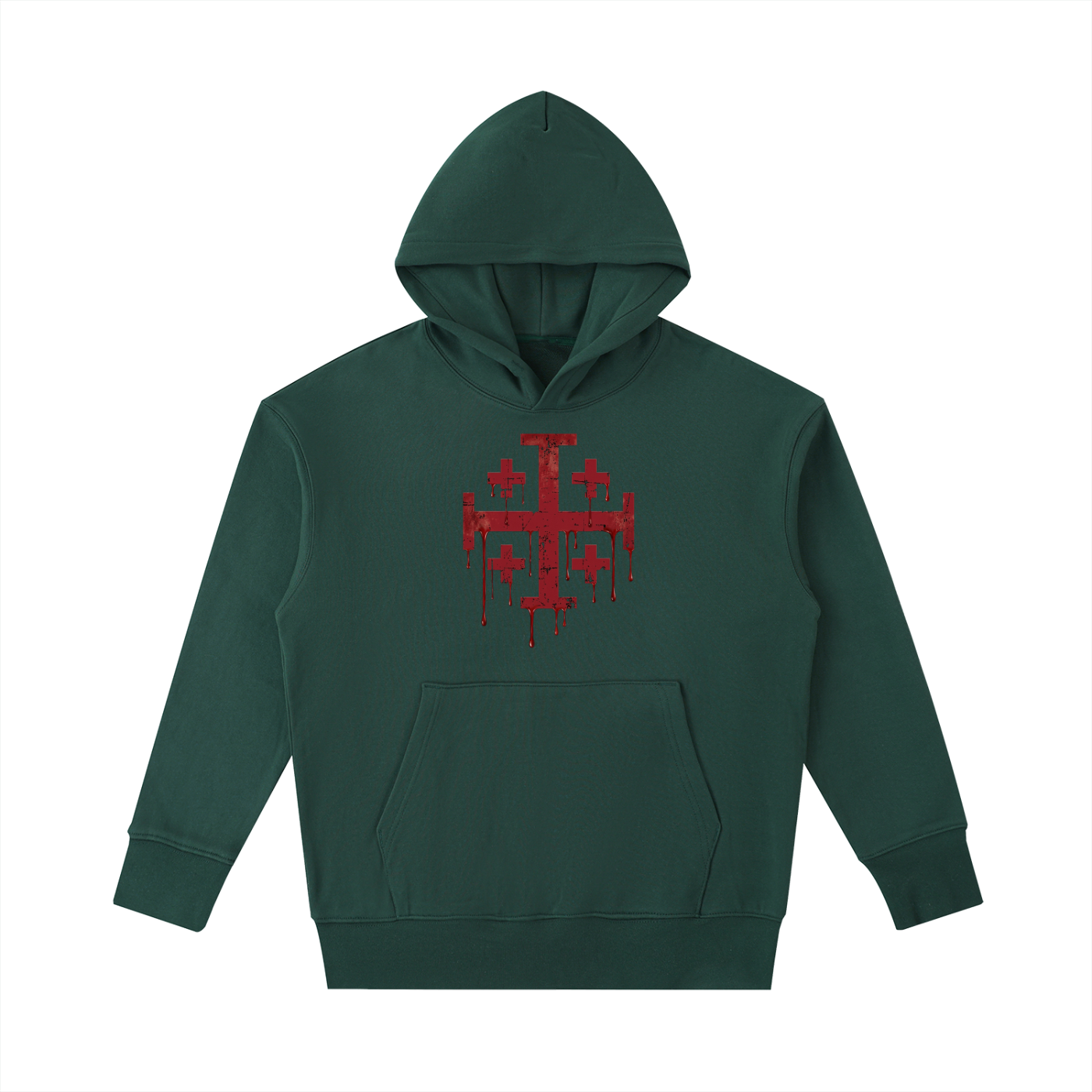 Hoodie with crimson red Jerusalem Cross printed on the front