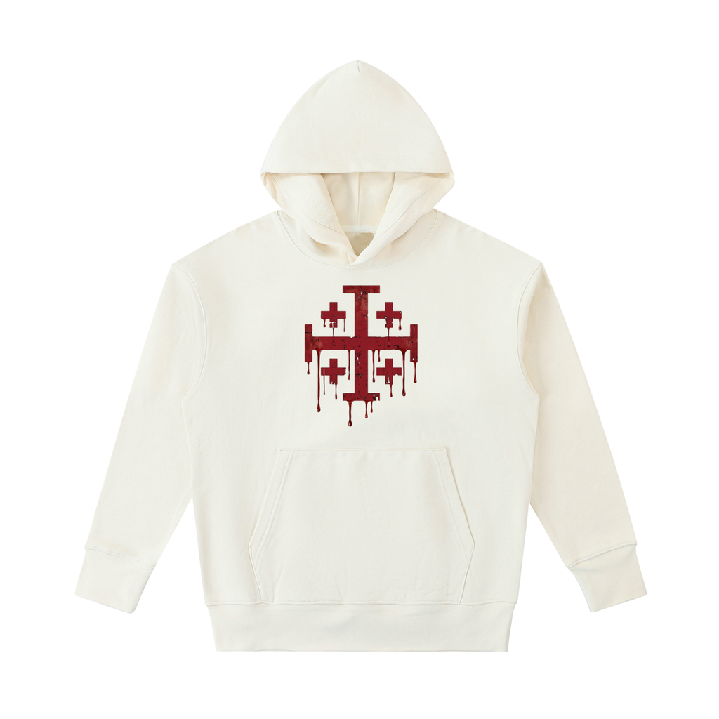 Hoodie with crimson red Jerusalem Cross printed on the front