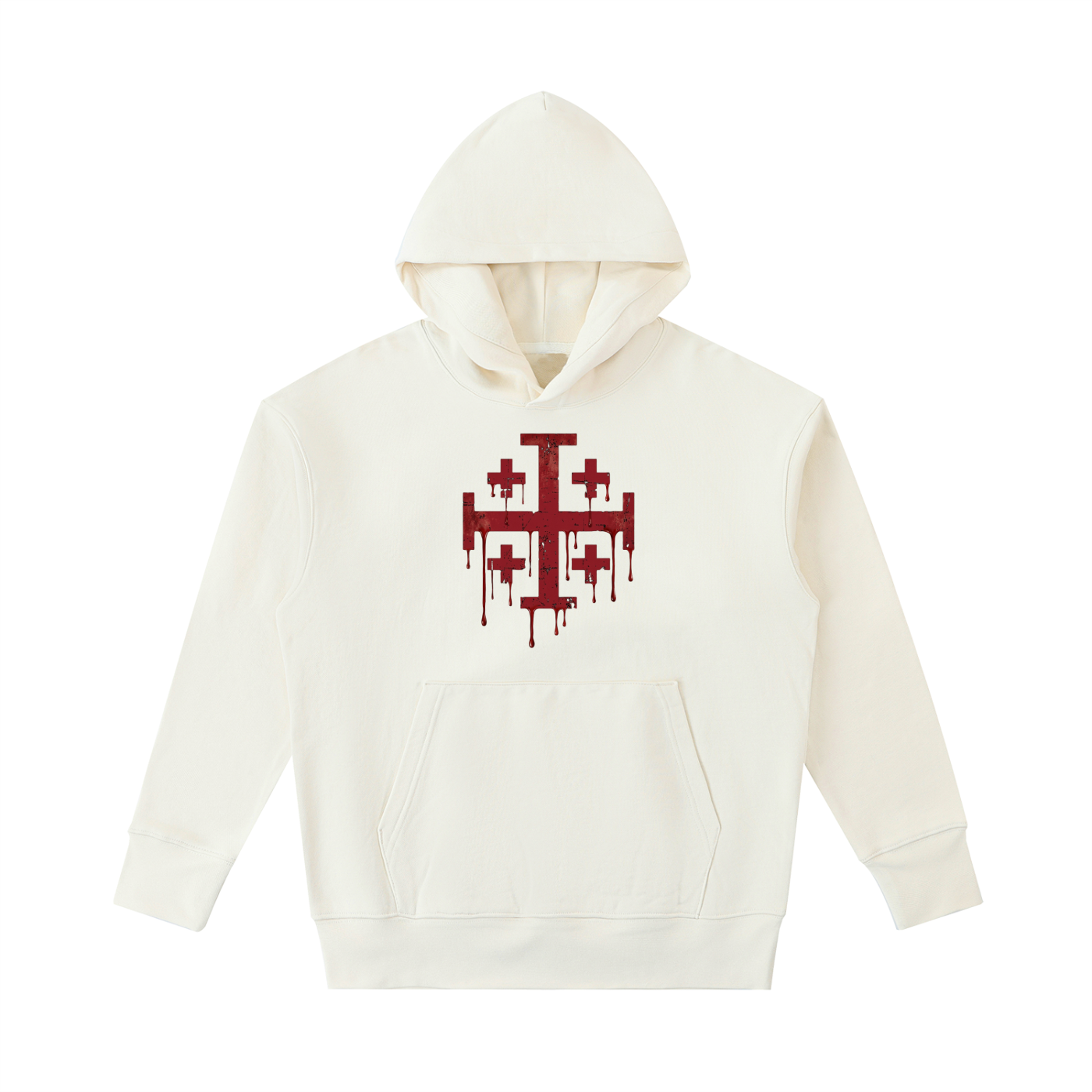 Hoodie with crimson red Jerusalem Cross printed on the front