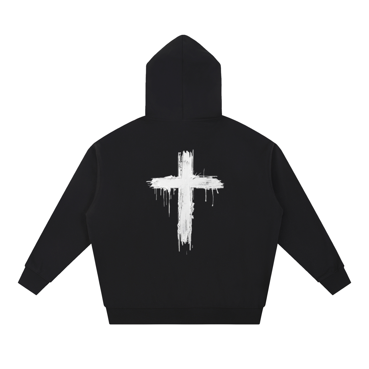 Hoodie   black with white Cross printed on the back