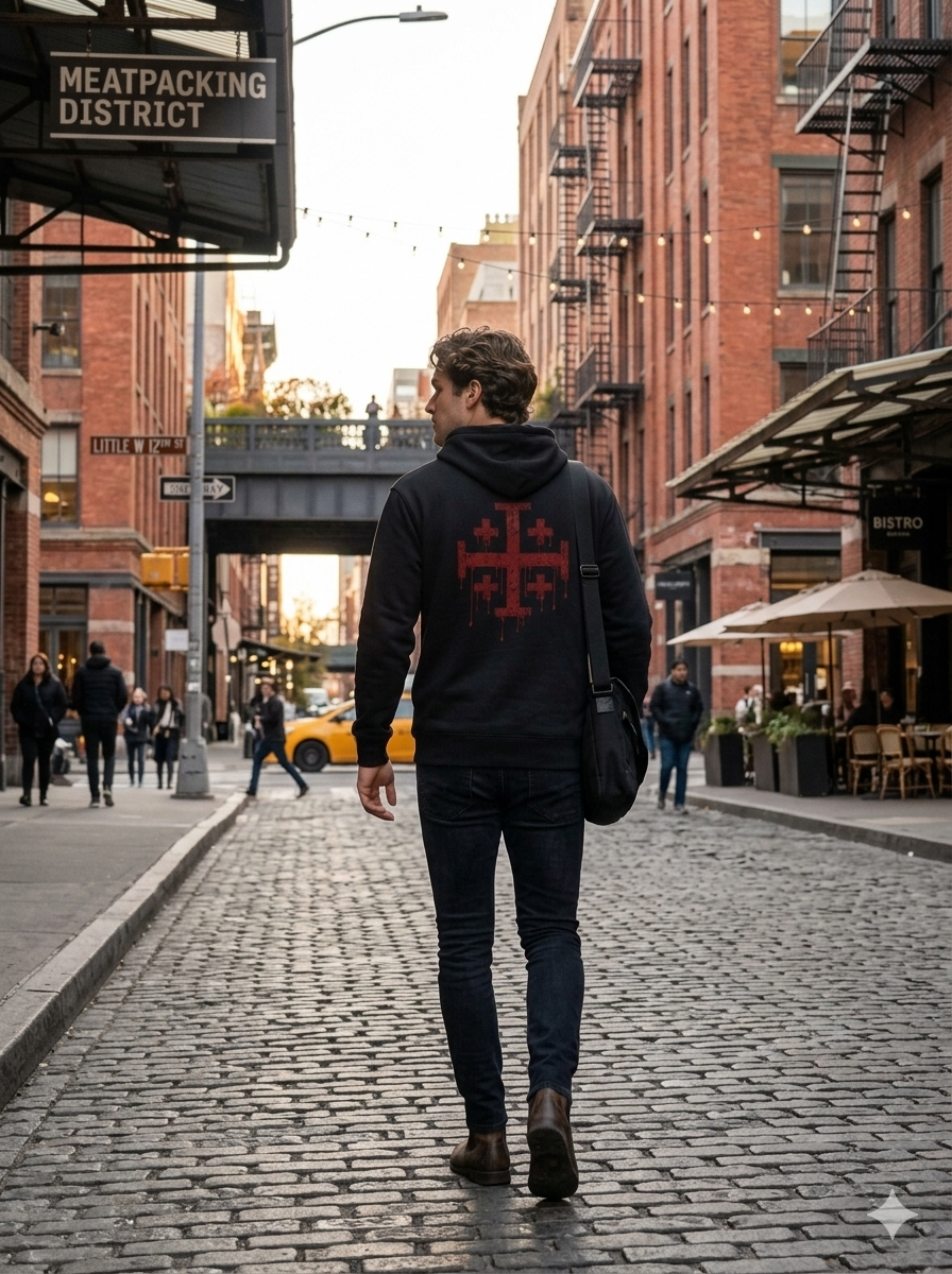 Hoodie with crimson red Jerusalem Cross