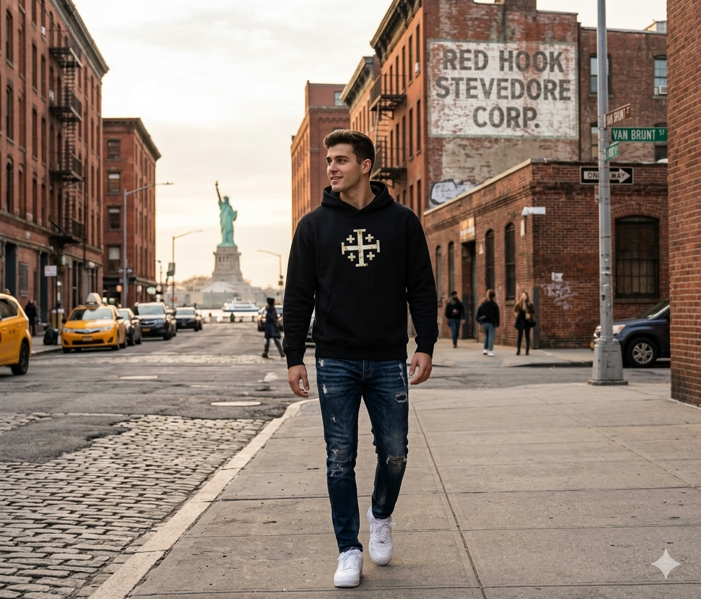 Hoodie with white Jerusalem Cross